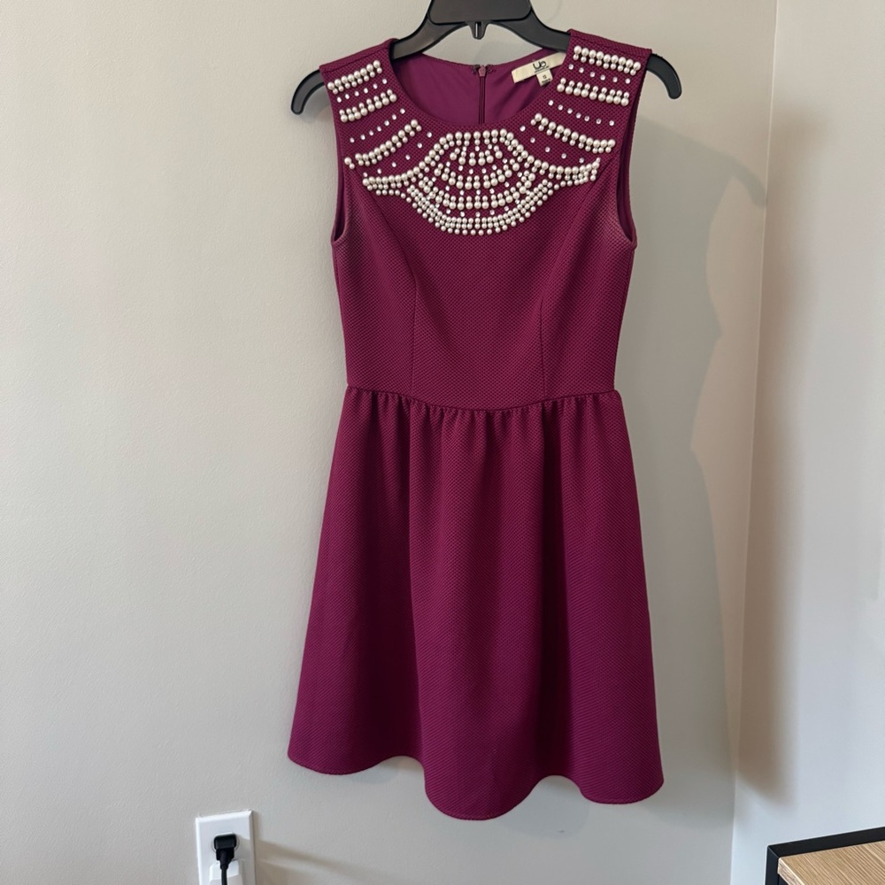 Purple Sleeveless Dress with Pearl Embellishments